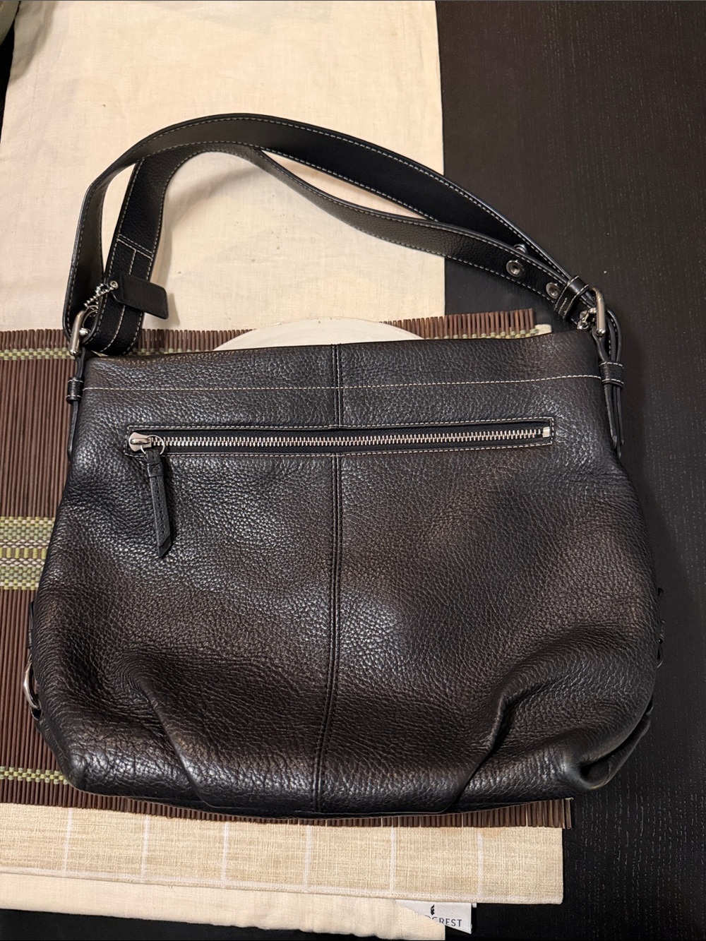 Coach Black Pebbled Leather Messenger Bag with Silver Hardware